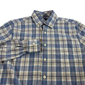 Johnnie O Performance Button Front Shirt Mens Small Blue Plaid Bamboo